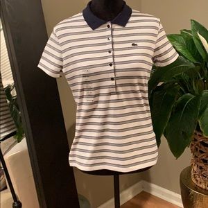Lacoste Navy Blue/White Striped Polo Shirt Sz 40/8